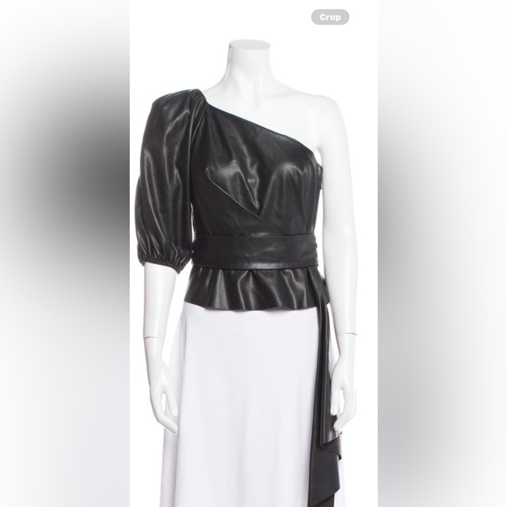 Sachin and Babi Black One-Shoulder Faux Leather Top